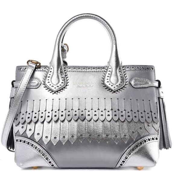 Burberry Handbags - BURBERRY Metallic Calfskin Broguing Small Banner